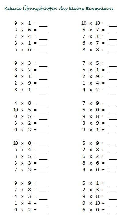 Übungsblätter kleines und großes 1x1 - Mathe üben für die Grundschule