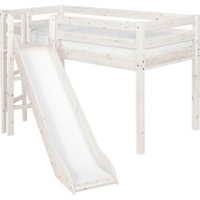 Flexa Classic Halbhohes Bett aus Holz (90x200cm) mit Plattform und Rutsche in weiß