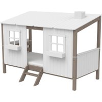 Flexa Classic Kinderbett aus Holz (90x200cm) mit ganzem Baumhaus-Aufsatz und Leiter in terra/weiß