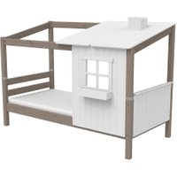 Flexa Classic Kinderbett aus Holz (90x200cm) mit halbem Baumhaus-Aufsatz terra/weiß