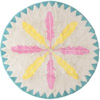 Minividuals waschbarer Teppich Federn aus Baumwolle rund (150 cm) in rosa und gelb
