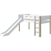 Flexa NOR halbhohes Bett (90x200 cm) mit senkrechter Leiter und Rutsche in Weiß/Eiche