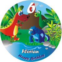 Dino-Bild für Geburtstagstorte mit Name und Alter  rund