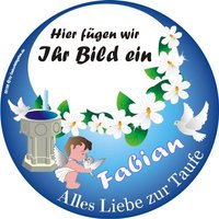 Tortenaufleger Taufe Junge in Blau mit Foto und Name  rund