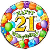Folienballon rund mit Zahl 21 Happy Birthday