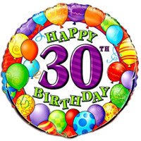 Folienballon rund +Zahl 30 Happy Birthday