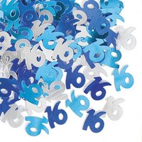 Happy Birthday Glitzerkonfetti als Zahl 16 blau/silbern