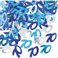 Glitzerkonfetti Zahl 70 in blauen und silbernen Farben