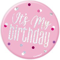 Glitzerbutton pink Its my birthday mit Anstecknadel