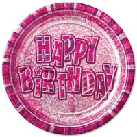 Glitzernde Partyteller HAPPY BIRTHDAY pink Mädchengeburtstag 8er