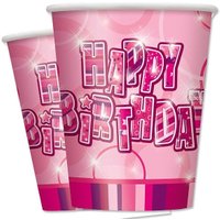 Happy Birthday  Pappbecher in knallig Pink
