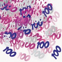 Glitzerkonfetti als Zahl 100 in pinken und silbernen Farben
