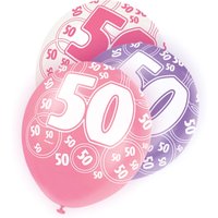 Latexballons mit Zahl 50  lila/pink/weiß