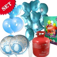 Baby Shower Boy Ballongas-Set: 50er Heliumgas + tolle Deko-Ballons
