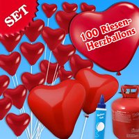 Ballongas-Set mit 100 Riesen-Herzballons