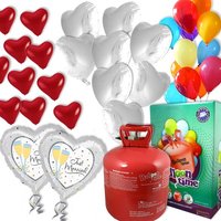 Ballongas-Set für Hochzeit: 50er Heliumflasche+Herzballons Folie/Latex