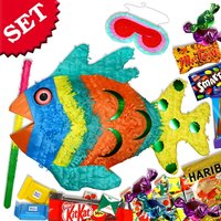 Pinata-Set Papageien-Fisch: Pinata +Keule +Maske +Süßigkeitenfüllung