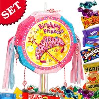 Pinata Partyset Birthday Princess: Zugpinata/Pullpinata +Süßigkeiten