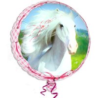 Folienballon rund mit hübschem weißem Pferd