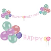 Happy Birthday Pastell Dekoset Ballons + Buchstabenkette