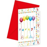Happy Birthday Luftschlangen Einladungskarten 6 Stk + Umschläge
