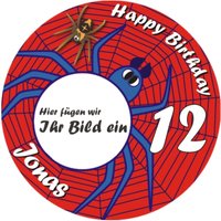 Spinnen Foto-Tortenaufleger mit Name u. Alter  rund