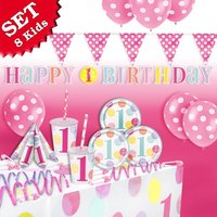 Mottoset Pink Dots 1. Geburtstag Mädchen