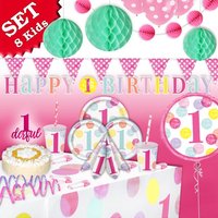 Mottoset XXL Pink Dots 1. Geburtstag Mädchen