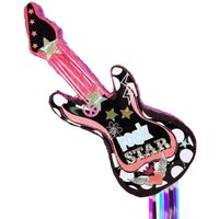 Birthday-Zugpinata Gitarre pink-schwarz mit Bändern zum Ziehen