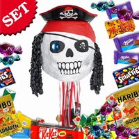 Pinata-Mottoparty-Set Pirat: coole Zugpinata +Süßigkeiten-Inhalt