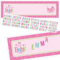 Welcome Baby Girl Personalisierbarer Banner mit Stickern