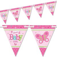 Welcome Baby Girl Wimpelkette mit 24 Wimpeln plus Band