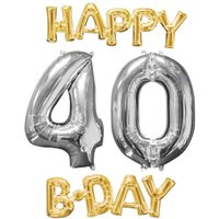 HAPPY 40 B-DAY XL Ballonset zum 40. Geburtstag gold-silber