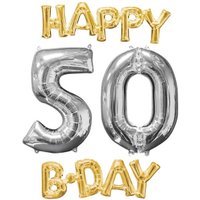 HAPPY 50 B-DAY XL Ballonset zum 50. Geburtstag gold-silber