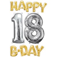HAPPY 18 B-DAY XL Ballonset zum 18. Geburtstag gold-silber