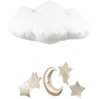 Cotton & Sweets Mobile Wolke weiß mit Mond und Sternen gold