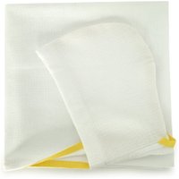 Ekobo Baby Handtuch mit Kapuze und Waschlappen Set aus Bio-Baumwolle (100x60 cm / 30x30 cm) in weiß