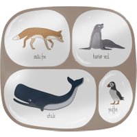 Sebra Kinder-Geschirr Menüteller arktische Tiere (4 Fächer) aus Melamin in beige