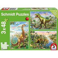3 Puzzles - Abenteuer mit den Dinosauriern 48 Teile Puzzle  Schmidt Spiele